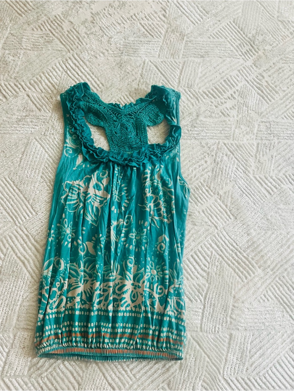 Boutique Teal boho Sleeveless Crochet-Back Women's Tank Top - Picture 2 of 4